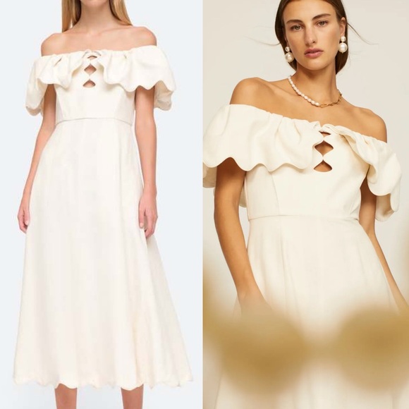 Sea NY Leona Dress Cotton Linen Strapless Off Shoulder Midi Cream White Size 2 - Picture 1 of 11